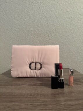 Dior Pink Pouch with Red Lipstick & Gloss